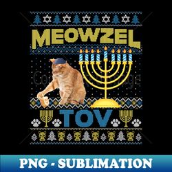 Meowzel Tov Ugly Hanukkah Sweater Menorah Cat Kitten Jewish Long Sl - Unique Sublimation PNG Download - Unleash Your Inner Rebellion