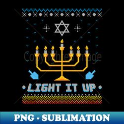 Happy Hanukkah Menorah Light Jewish Ugly Christmas Holidays Long Sl - Premium PNG Sublimation File - Revolutionize Your Designs