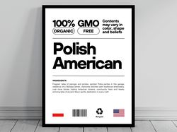 Polish American Unity Flag Poster Mid Century Modern American Melting Pot Rustic Charming Polish Humor US Patriotic Wall