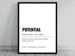 Potential Definition Minimalist Office Art Funny Definition Poster Daily Affirmation Home Office Wall Art Motivational