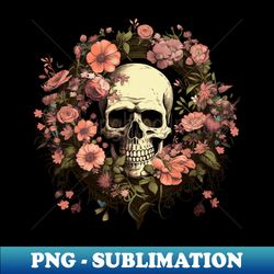 Vintage Skull and Flowers Design - Modern Sublimation PNG File - Boost Your Success with this Inspirational PNG Download