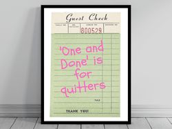 Retro Guest Check - Never One and Done Trendy Wall Art Cocktail Random Rum Bar Cart Alcohol Poster Dorm Art