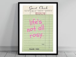 Retro Guest Check - Not All Rosy Trendy Wall Art Cocktail Rambunctious Rosy Bar Cart Alcohol Poster Dorm Art