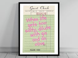 Retro Guest Check - Salty Olive Dilution Trendy Wall Art Cocktail Martini Bar Cart Alcohol Poster Dorm Art