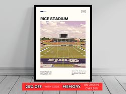 Rice Stadium Rice Owls Poster NCAA Art NCAA Stadium Poster Oil Painting Modern Art Travel Football