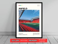 Anfield Stadium Print  Liverpool FC Poster  Premier League Soccer Art  Soccer Pitch Poster   Oil Painting Art