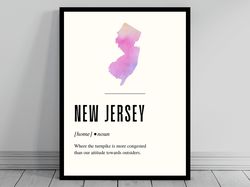 Funny New Jersey Definition Print  New Jersey Poster  Minimalist State Map  Watercolor State Silhouette  Modern Travel