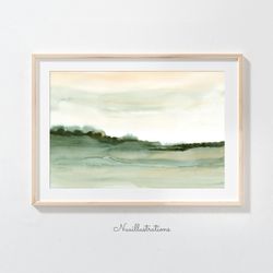 Landscape Watercolor Printable Wall Art, Abstract Minimalist Neutral Landscape Download Digital Print Peach Green no.2