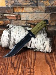 Personalized Hunter Knife - Green Paracord- Gifts for Men- Groomsmen, Cool gifts for Him, Birthday, Wedding, Anniversary