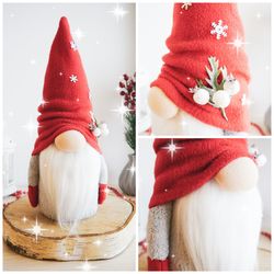 Christmas holiday gnome in red hat for tiered tray decoration