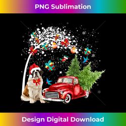 Santa St. Bernard Red Pickup Truck Carrying Christmas Tree Long Sl - Eco-Friendly Sublimation PNG Download - Ideal for Imaginative Endeavors