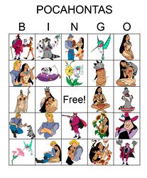 Pocahontas Bingo Cards Printable,Bingo Party Game,50 unique bingo cards,digital download Pdf