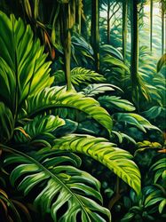 tropical plants wall decor, contemporary plant home decor, botanics wall art, green tropical jungle canvas home decor