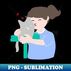 Girl hugs and kisses a cat - Instant PNG Sublimation Download - Add a Festive Touch to Every Day