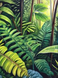 tropical plants wall art, contemporary plant home decor, botanics wall art, green tropical jungle canvas home decor