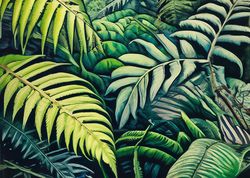 Tropical Green Leaves Canvas Painting, Tropical Wall Art, Green Tropical Palm Wall Decor,