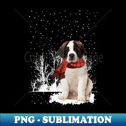 Christmas Saint Bernard With Scarf In Winter Forest - Digital Sublimation Download File - Instantly Transform Your Sublimation Projects