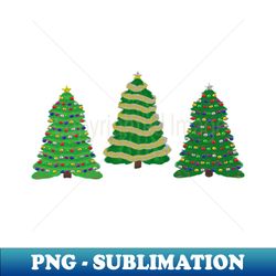 Festive Christmas Trees Trio Black Background - High-Resolution PNG Sublimation File - Perfect for Sublimation Mastery