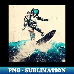 Vintage astronaut on surfboard street art - High-Resolution PNG Sublimation File - Create with Confidence