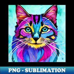 Colourful Watercolour Painting of an Adorable Kitten - Trendy Sublimation Digital Download - Bring Your Designs to Life