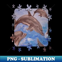 A Pod of Playful Jumping Dolphins Vector - Vintage Sublimation PNG Download - Transform Your Sublimation Creations