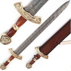 Custom Handmade Damascus Steel Templar Sword with sheath