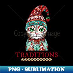 Folk Art Cat - Christmas Traditions - Instant Sublimation Digital Download - Transform Your Sublimation Creations