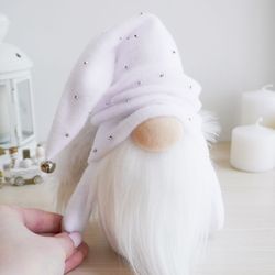 White angel gnome for Christmas home decoration, Handmade gnome for New Year's day gift or nursery decor