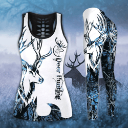 Blue Neon Deer Hunting Legging and Hollow Out Tank Top Set Outfit For Women | Full Size | Adult | Colorful |
