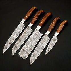 Custom Hand Forged Damascus Steel Full Tang Chef Knife Set