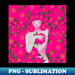 Cute girl with pink flowers version 4 - Digital Sublimation Download File - Vibrant and Eye-Catching Typography