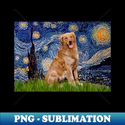 Starry Night Adapted to Include a Happy Golden Retriever - Retro PNG Sublimation Digital Download - Unlock Vibrant Sublimation Designs