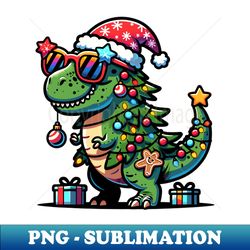 Tree-Rex Holiday Dinosaur - Christmas Tree T-Rex TreeRex Pun with Santa Hat Lights and Ornaments - PNG Transparent Sublimation File - Revolutionize Your Designs