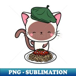 Cat eating Spaghetti - White Cat - PNG Transparent Digital Download File for Sublimation - Fashionable and Fearless