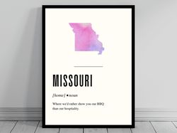 Funny Missouri Definition Print  Missouri Poster  Minimalist State Map  Watercolor State Silhouette  Modern Travel  Word