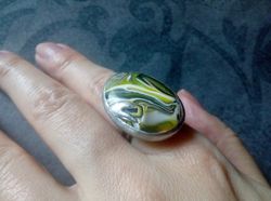 Big Glass fused ring, simple stained glass, tiffany ring, green ring, tin soldered ring