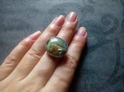 Glass fused ring, simple stained glass, tiffany ring, green ring, tin soldered ring