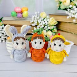 Amigurumi pattern Set Easter babies in the pots: bunny, chick, carrot / crochet pattern Easter decoration PDF