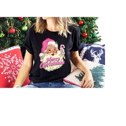 merry christmas shirt, pink santa hat shirt, vintage santa shirt, retro pink santa shirt, cute pink christmas shirt, hol