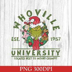 Retro Whoville University Est 1957 PNG, The Grinch PNG, Grinch Christmas PNG, Grinchmas PNG, Merry Christmas Grinch PNG