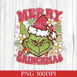 Floral Merry Christmas Grinch PNG, Cute Christmas Grinch PNG, Christmas Grinch PNG, Holiday PNG, Merry Christmas Gift