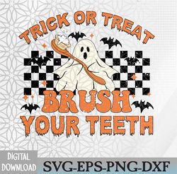 trick or treat brush your teeth dental halloween ghosh funny svg, eps, png, dxf, digital download