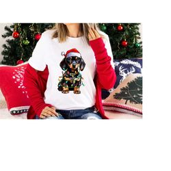 Dachshund Christmas Shirt, Christmas Shirt, Dog Shirt, Dachshund Puppy Christmas Light Shirt, Dog Lover Shirt, Funny Chr