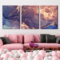 Purple fluid wall art prints Over the bed wall art set Living room set of 3 canvas Abstract 3 piece wall decor Bedroom p