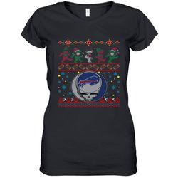 Buffalo Bills Christmas Grateful Dead Jingle Bears Football Ugly Sweatshirt Women&8217s V-Neck T-Shirt