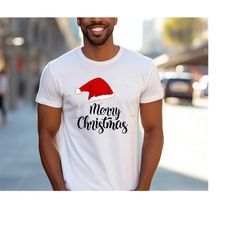 merry christmas hat family shirt, family matching xmas hat tshirt, cute women tee, comfort color tee, christmas gift, fu