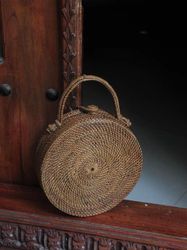 Rattan Colonial Style Summer Round Top Handle Bag | Genuine Rattan Women Purse | Boho Bohemian Coachella Rottan bag