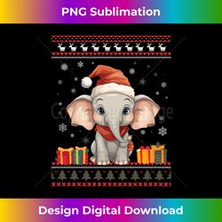 christmas elephant santa hat ugly christmas sweater long sl - bohemian sublimation digital download - customize with flair