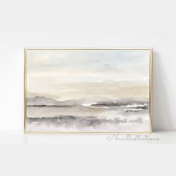 beige landscape wall art watercolor printable, minimalist neutral abstract landscape download digital print b
