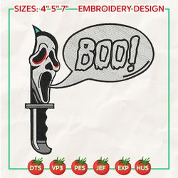 Boo Scream Knife Embroidery Design, Horror Halloween Embroidery Design, Halloween Retro Embroidery Machine File, Scary Halloween